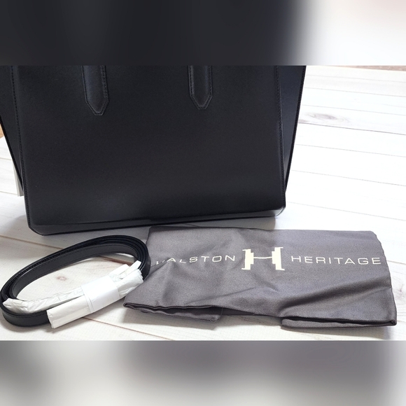 NWT Halston Heritage East West Leather Tote in Black with Dust Bag - Picture 11 of 14